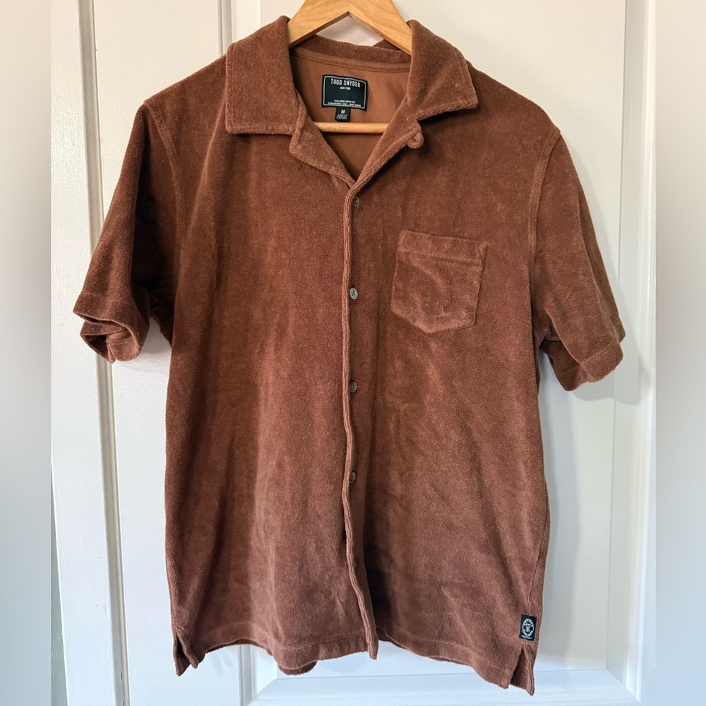 Todd Snyder Short-Sleeve Terry Shirt Jacket in Brown